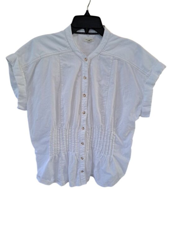 Pilcro Tops - Pilcro White Linen Bld Button-Down Blouse XL Pleated Waist Anthropologie Linden